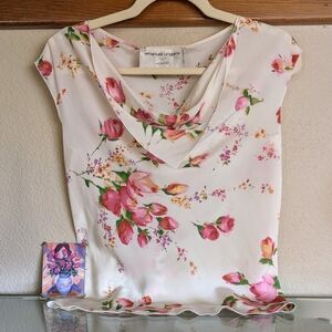 NWOT Emanuel Ungaro Pink Floral Silk Blouse Size 4